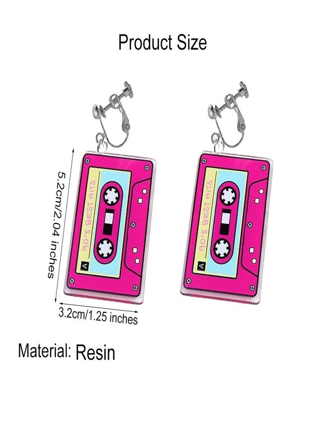 Modpide 80s Cassette Tape Clip on Earrings Love Heart Clip on Earrings 1980s Retro Tape Earrings (Rose Red Cassette Tape) - Image 3