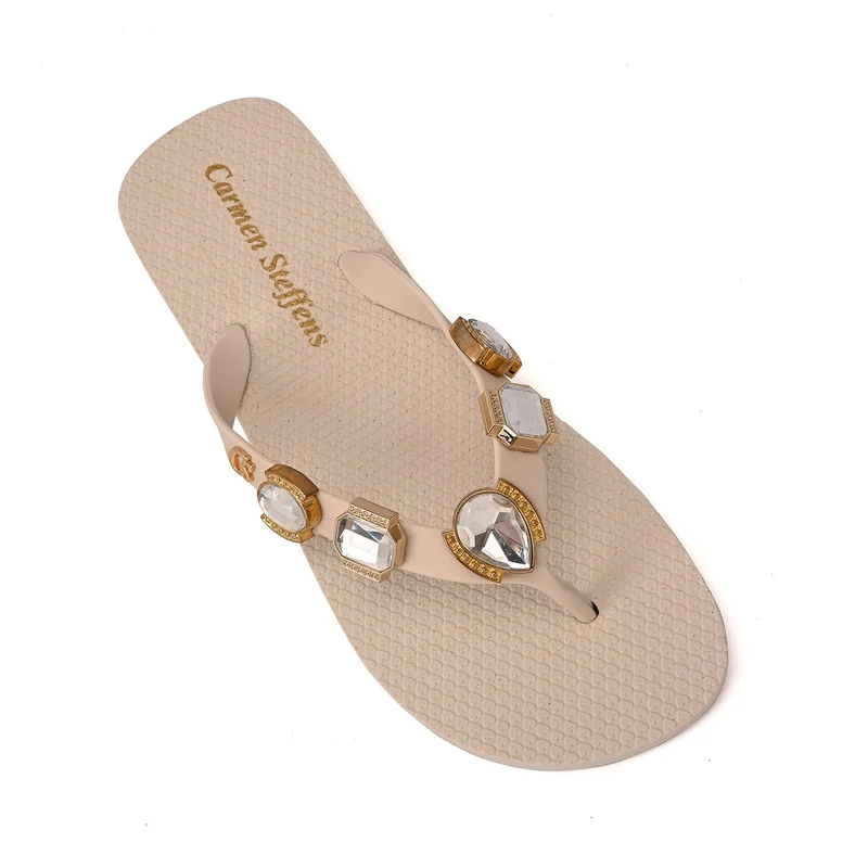 Carmen Steffens Off-White Flip-Flop with Rhinestones