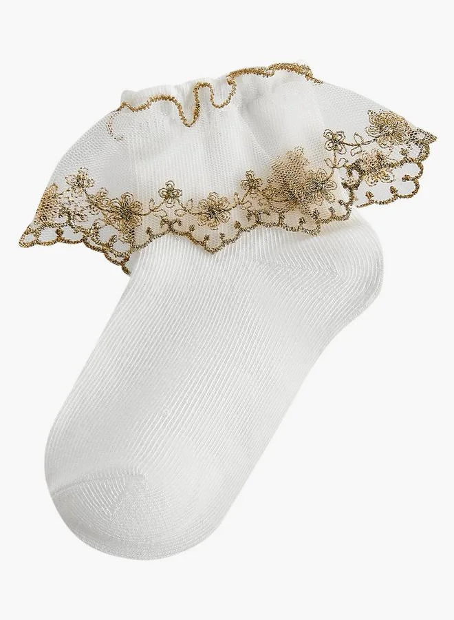 سيليست Pack Of 3 Girls Socks Ankle Length Embroidered Detail Ramadan Collections
