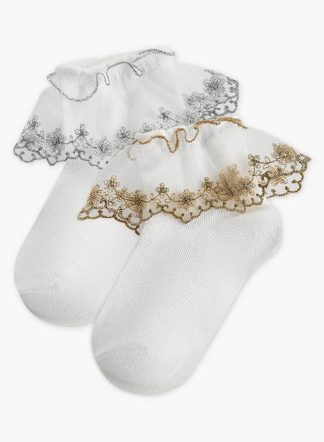 سيليست Pack Of 3 Girls Socks Ankle Length Embroidered Detail Ramadan Collections