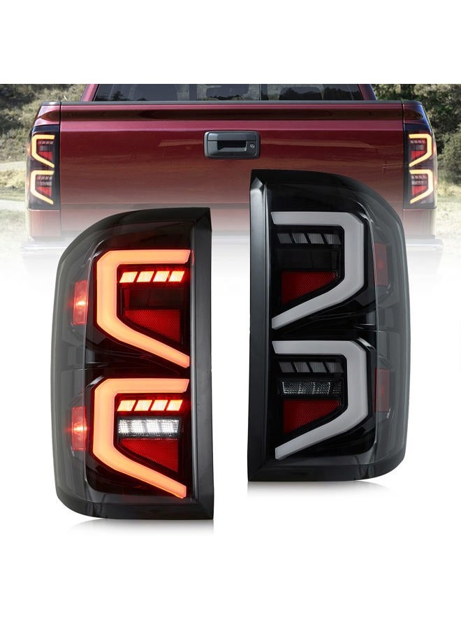VLAND Led Tail Lights Compatible with Chevy Silverado 2014-2018 w/Dynamic Animation DRL w/Red Turn Signal Clear Lens - Image 1