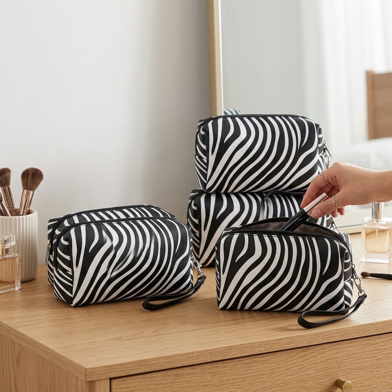 Large Capacity 5 Pack Travel Makeup Bag with Multiple Compartments Cosmetic Organizer and Portable Pouch for cosmetics and travel White - Image 3
