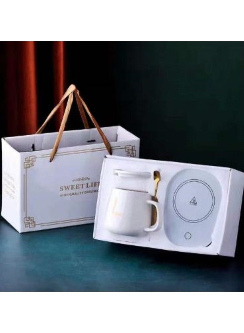 ارواق مجموعة سخان القهوة مع كوب وملعقة وسخان، جهاز تسخين كوب القهوة الذكي مع تشغيل/إيقاف تلقائي لتحفيز الجاذبية للقهوة والشاي والماء والحليب وصندوق هدايا عيد الميلاد - Image 1