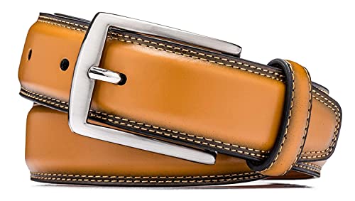 KM Legend Mens Genuine Leather Dress - Classic & Fashion For Work Business And Casual Belt, Essential Tan, 36 US - Image 2