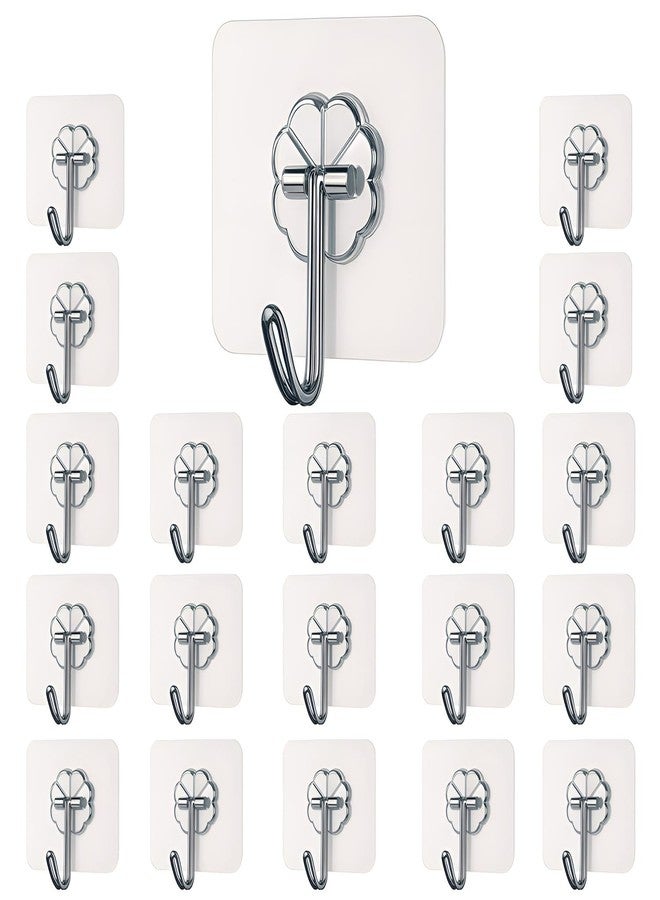 DEPOFF Self Adhesive Wall Hooks - 20 Pcs Heavy Duty Wall Hooks for Hanging | Nail Free Sticky Hooks for Wall Heavy Items Without Drilling, Transparent Wall Hanger Hook (Flower Hook, 20) - Image 1