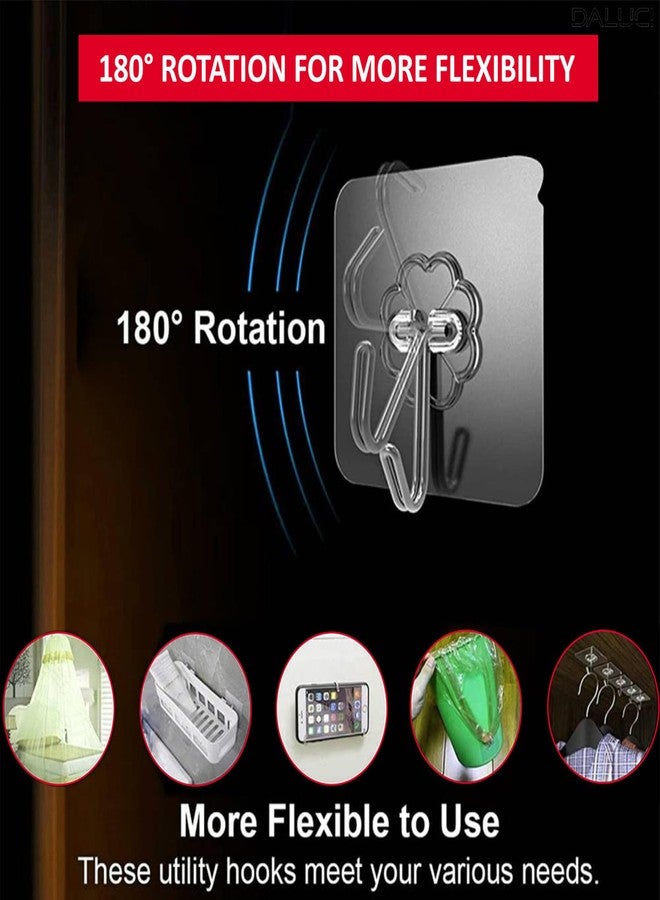 DEPOFF Self Adhesive Wall Hooks - 20 Pcs Heavy Duty Wall Hooks for Hanging | Nail Free Sticky Hooks for Wall Heavy Items Without Drilling, Transparent Wall Hanger Hook (Flower Hook, 20) - Image 3
