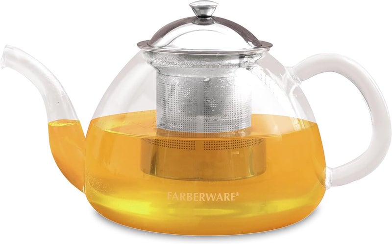 Farberware Glass Teapot, Tea Brewer for Blooming Loose Leaf Teas, Borosilicate Glass Tea Steeper, Non-Drip Spout, Stainless Steel Infuser, 5 Cup Capacity - Image 1
