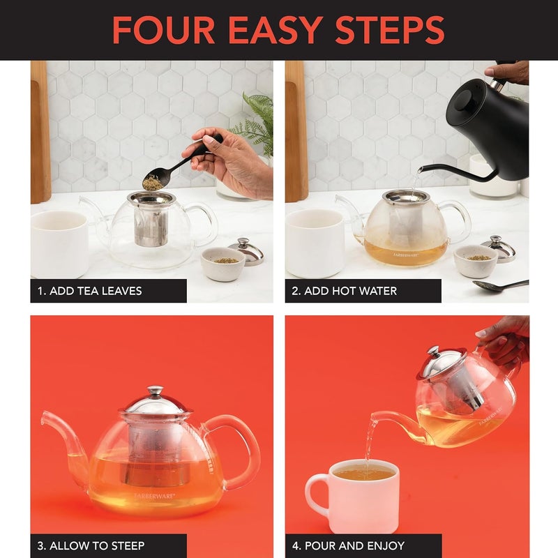 Farberware Glass Teapot, Tea Brewer for Blooming Loose Leaf Teas, Borosilicate Glass Tea Steeper, Non-Drip Spout, Stainless Steel Infuser, 5 Cup Capacity - Image 3