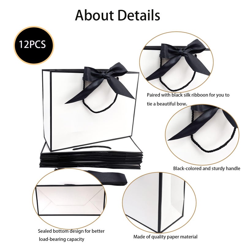 Tksbag 12Pcs Gift Bags Medium Size With Handles  12.5 X 9.8 X 4.3 In White Black Thank You Bags With Bow Ribbon For Wedding  Birthday  Bridesmaid  Groomsmen  Mother'S Day  Easter - Image 4