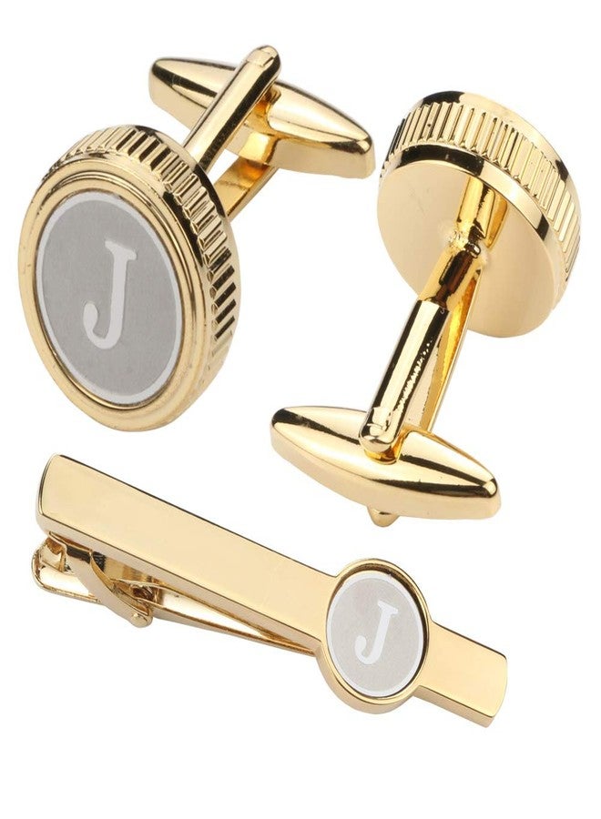 GWD Mens Cufflinks Tie clips set Set Shirt Classic Initials Alphabet A-Z Gift Box ((Cufflinks Tie Clip Set) J) - Image 2
