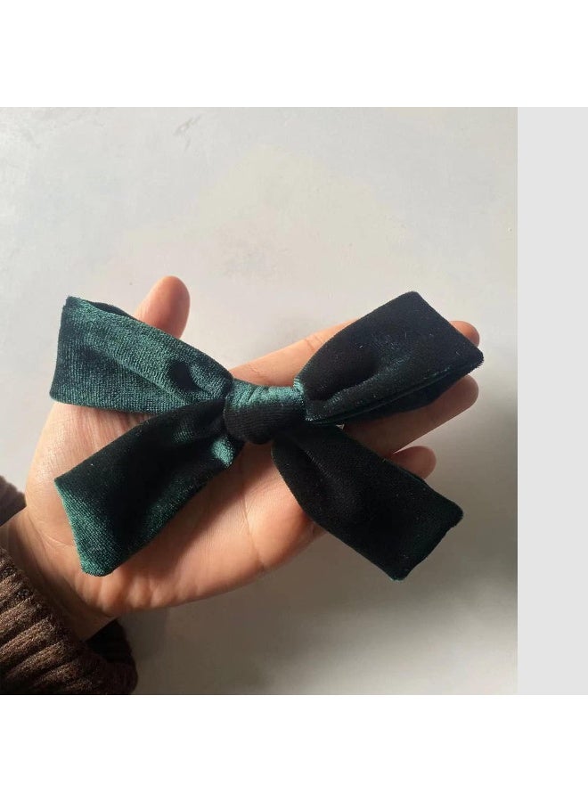 SALOCY 5 Inch Velvet Hair Bows Hair Clips for Baby Girls Set of 2, Dark Green - Image 4