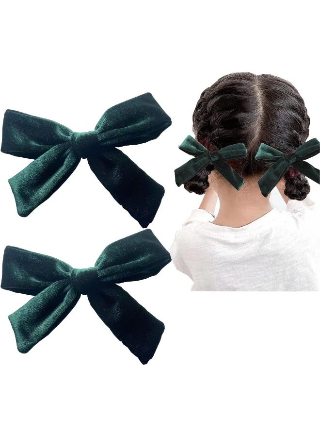 SALOCY 5 Inch Velvet Hair Bows Hair Clips for Baby Girls Set of 2, Dark Green - Image 1