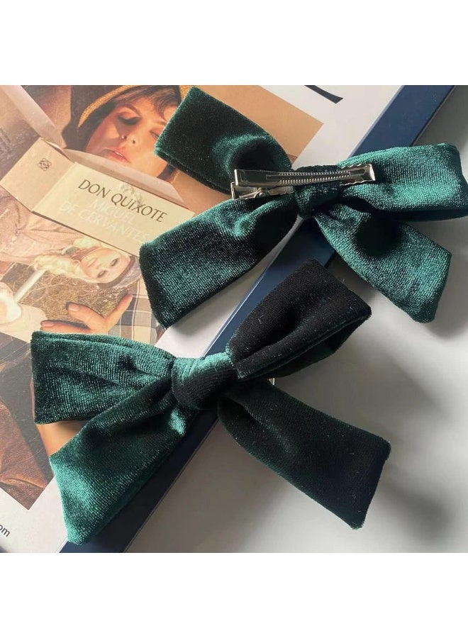 SALOCY 5 Inch Velvet Hair Bows Hair Clips for Baby Girls Set of 2, Dark Green - Image 3