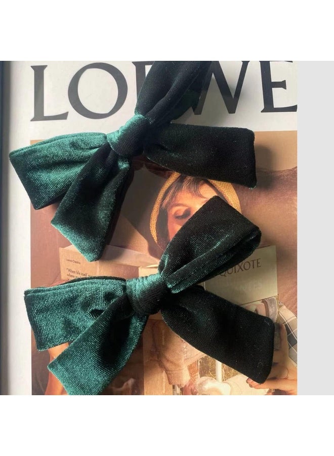 SALOCY 5 Inch Velvet Hair Bows Hair Clips for Baby Girls Set of 2, Dark Green - Image 2