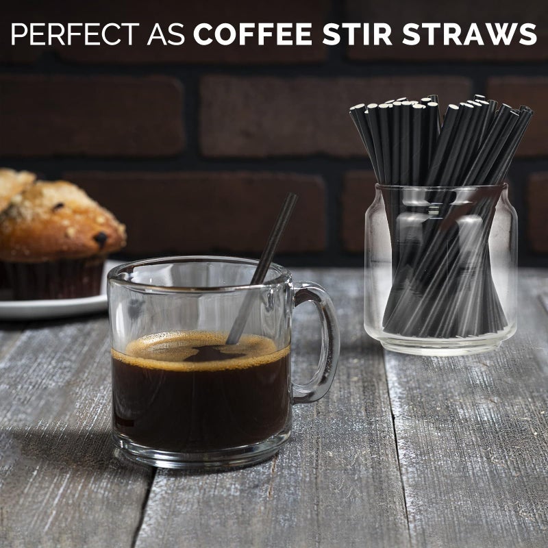 chunspak [500 Bulk] 5.75 inch Black Short Paper Straws, Stir Straws for Cocktail, Coffee, Mixed Drinks - Home, Bar and Restaurant Straws - 100% Biodegradable - Image 2