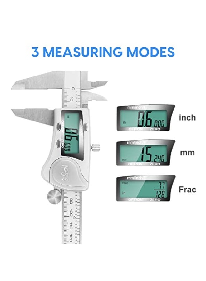 Digital Caliper Measuring Tool, IP54 Waterproof Electronic Micrometer Caliper, Stainlee Steel Vernier Caliper with Large LCD Screen, Inch Metric Fraction Conversion, 6 Inch for Household/DIY - Image 3