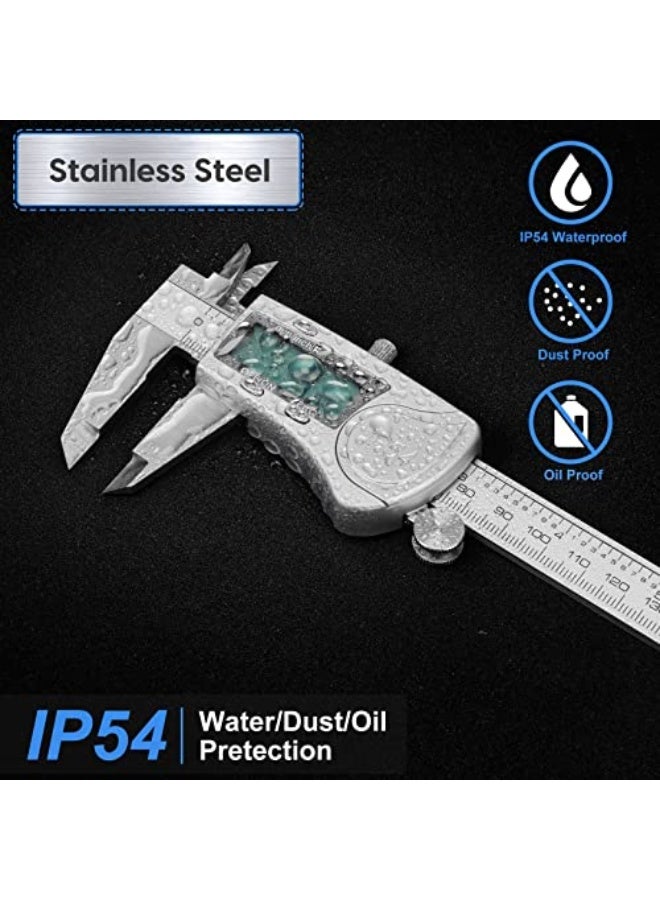 Digital Caliper Measuring Tool, IP54 Waterproof Electronic Micrometer Caliper, Stainlee Steel Vernier Caliper with Large LCD Screen, Inch Metric Fraction Conversion, 6 Inch for Household/DIY - Image 2