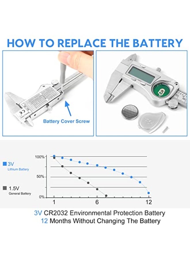 Digital Caliper Measuring Tool, IP54 Waterproof Electronic Micrometer Caliper, Stainlee Steel Vernier Caliper with Large LCD Screen, Inch Metric Fraction Conversion, 6 Inch for Household/DIY - Image 4