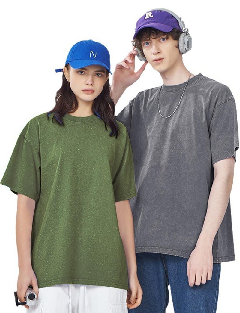 Arssm 3 Pack Men Oversized T Shirts Vintage Tee Loose Fit Short Sleeve Casual Streetwear Baggy Washed Unisex Tops(ArmyGreyBeige-M) - Image 3
