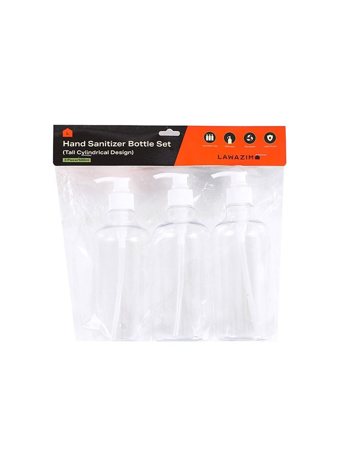 LAWAZIM - Hand Sanitizer Bottle Set -3Piece 500ml- Tall Cylindrical Refillable Pump Dispensers, Reusable Plastic Bottles for Soap, Lotion & Sanitizer, Smooth Pump Action - for Home, Office & Travel Use - Image 1
