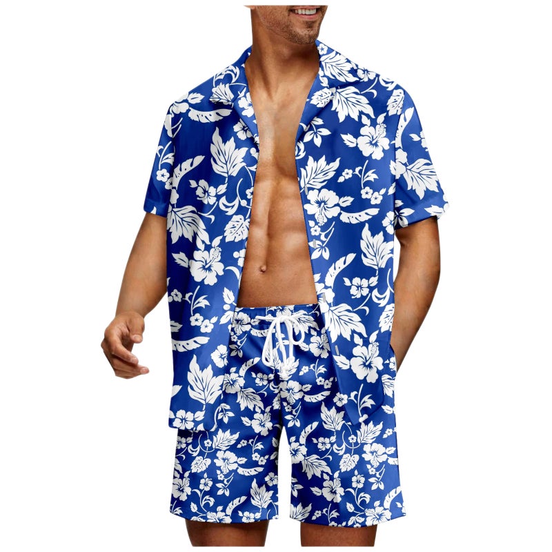 Men's Hawaiian Print Short Sleeve Shirt and Shorts Set - Image 5