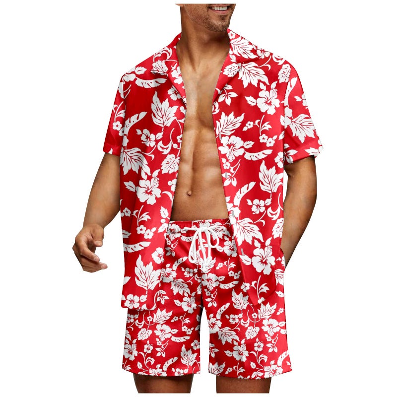 Men's Hawaiian Print Short Sleeve Shirt and Shorts Set - Image 4