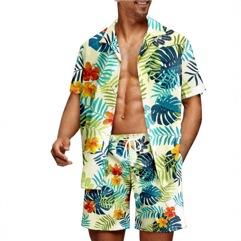 Men's Hawaiian Print Short Sleeve Shirt and Shorts Set - Image 1