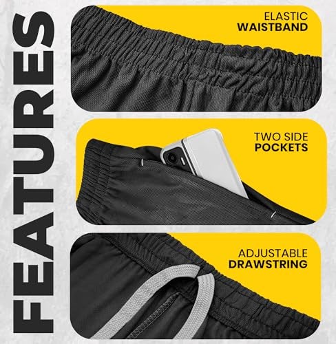 NY Threads Men's Athletic Shorts Quick Dry Loose-Fit Lightweight Running Workout Gym Shorts with Pockets, Large, Black - Image 3