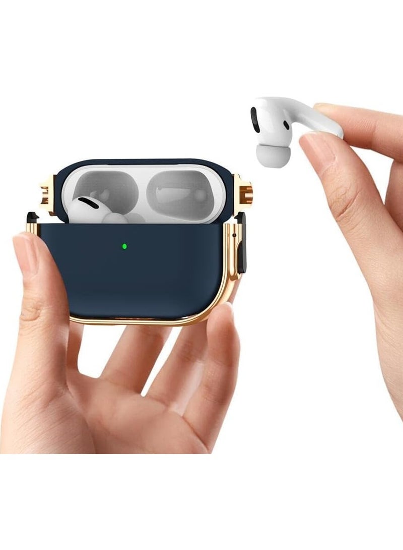 case for AirPods Pro 2nd Generation case 2022, Secure Lock Clip AirPod Pro 2 case, Hybrid Material, Full Body Protective Cover for New AirPod Pro 2 & AirPod Pro (Blue @ Rose Gold) - Image 2