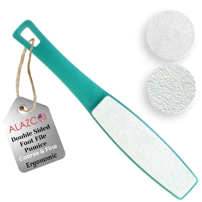 ALAZCO 1 ALAZCO Double Sided Foot File Pumice Ergonomic Handle Scrubber Immediate Result Smooth Feet Heel Scraper Exfoliate Buffer Dead Skin Callus Corn Emery Fine & Coarse Pedicure Tool - Image 1