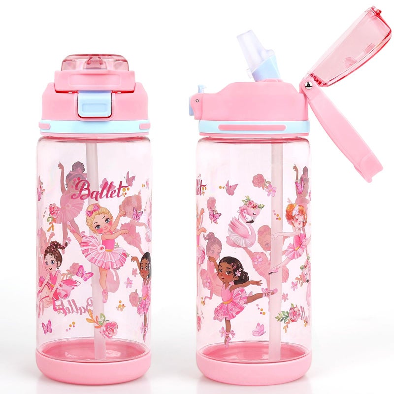 Decalsweet Kids Water Bottle With Straw, 600ml Ballet Bottle For Girl - Image 1