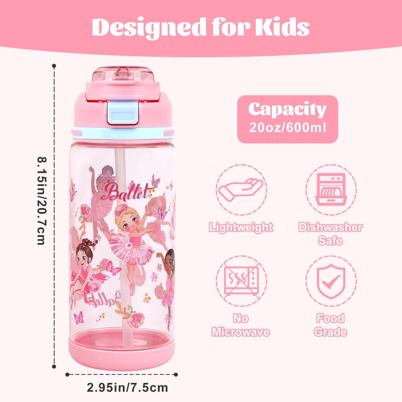 Decalsweet Kids Water Bottle With Straw, 600ml Ballet Bottle For Girl - Image 3