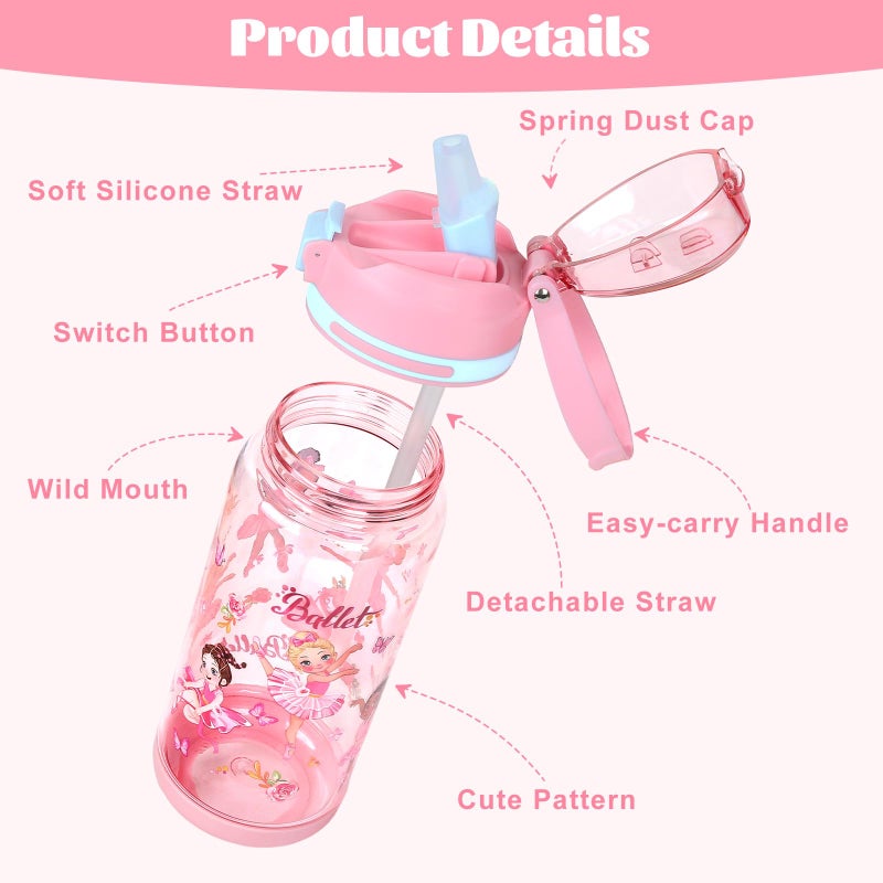 Decalsweet Kids Water Bottle With Straw, 600ml Ballet Bottle For Girl - Image 4