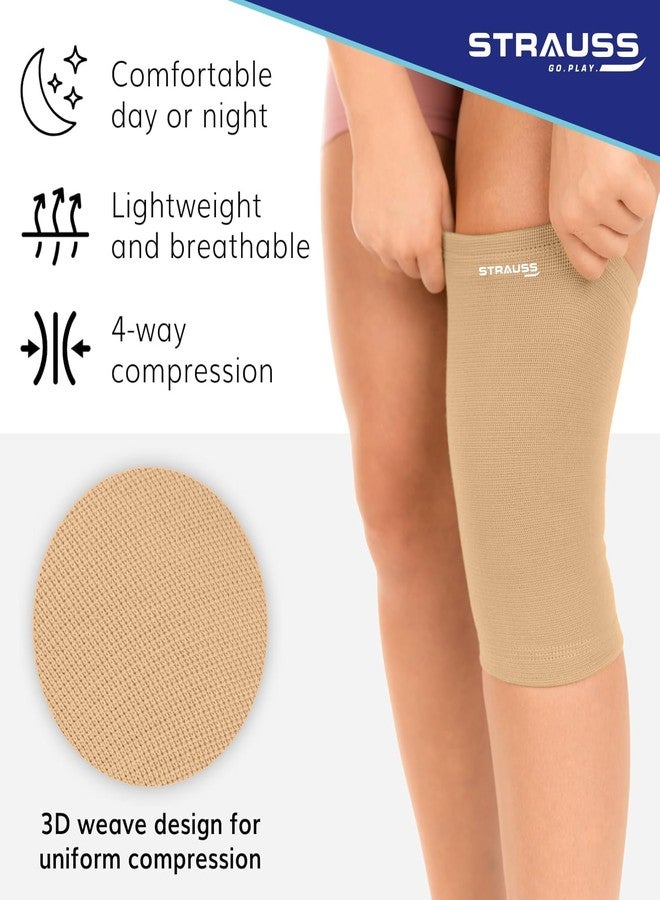 STRAUSS Elastic Knee Cap Support |Ankle, Knee, Elbow Support for Sports & Workout | Adjustable Compression for Men, Women |Ideal for Gym, Running, Recovery Support |Size: Medium| 1Pair (Beige) - Image 2