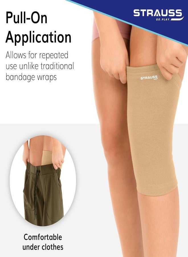 STRAUSS Elastic Knee Cap Support |Ankle, Knee, Elbow Support for Sports & Workout | Adjustable Compression for Men, Women |Ideal for Gym, Running, Recovery Support |Size: Medium| 1Pair (Beige) - Image 4