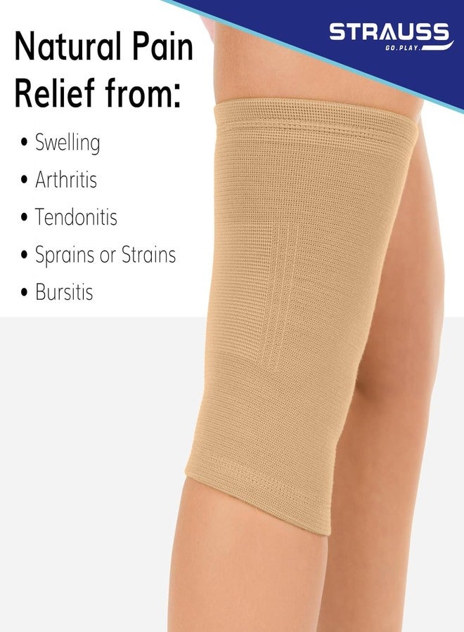 STRAUSS Elastic Knee Cap Support |Ankle, Knee, Elbow Support for Sports & Workout | Adjustable Compression for Men, Women |Ideal for Gym, Running, Recovery Support |Size: Medium| 1Pair (Beige) - Image 5