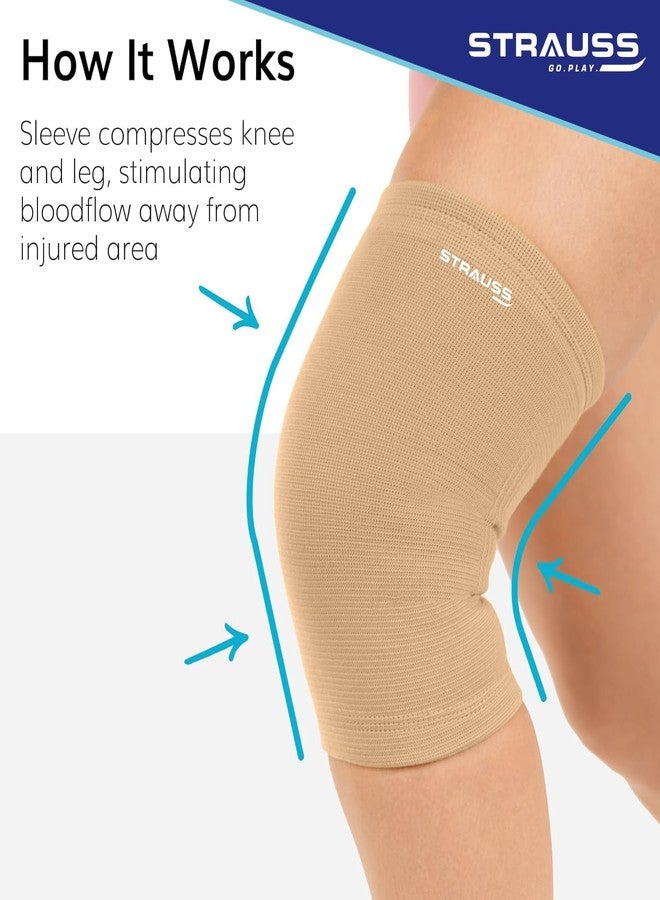 STRAUSS Elastic Knee Cap Support |Ankle, Knee, Elbow Support for Sports & Workout | Adjustable Compression for Men, Women |Ideal for Gym, Running, Recovery Support |Size: Medium| 1Pair (Beige) - Image 3