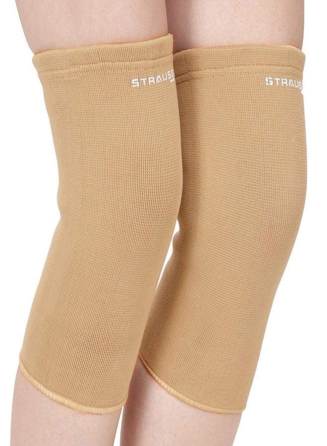 STRAUSS Elastic Knee Cap Support |Ankle, Knee, Elbow Support for Sports & Workout | Adjustable Compression for Men, Women |Ideal for Gym, Running, Recovery Support |Size: Medium| 1Pair (Beige) - Image 1