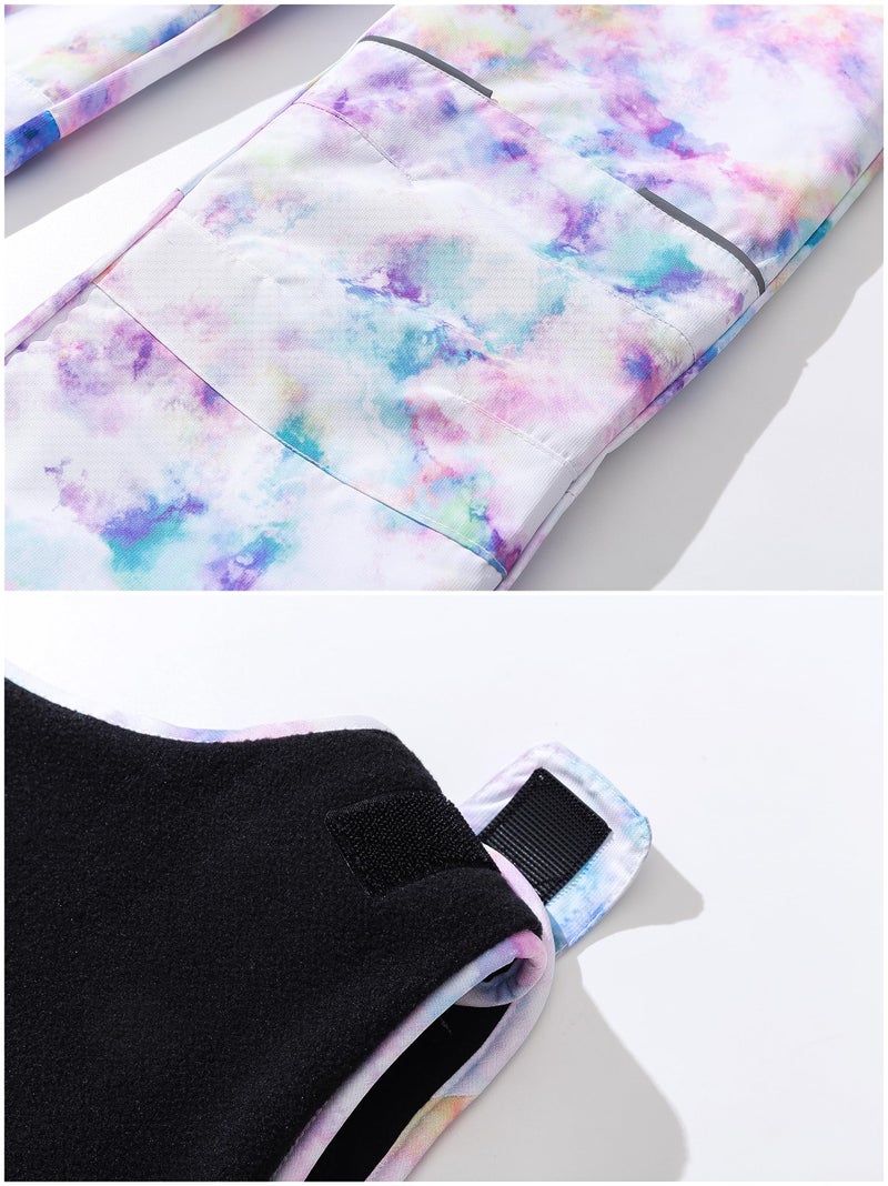 Pursky Hiking Clothing Snow Pants Kids Insulated Bib Overalls Purple Printed 14/16 - Image 2