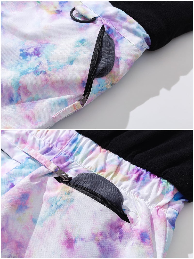 Pursky Hiking Clothing Snow Pants Kids Insulated Bib Overalls Purple Printed 14/16 - Image 4