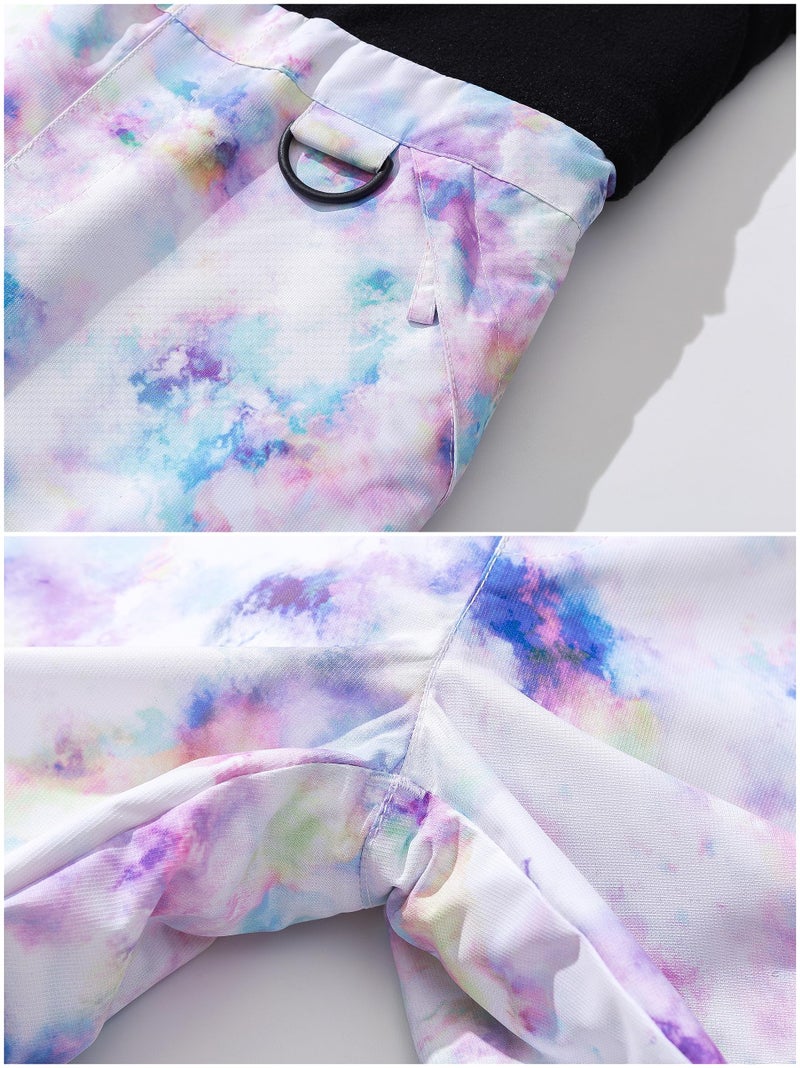 Pursky Hiking Clothing Snow Pants Kids Insulated Bib Overalls Purple Printed 14/16 - Image 1