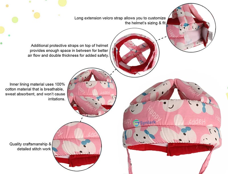 Synlark Baby Safety Helmet, Head Guard & Baby Head Protector for Walking & Crawling for Infants,Kids & Toddlers (Happy-Pink) - Image 3