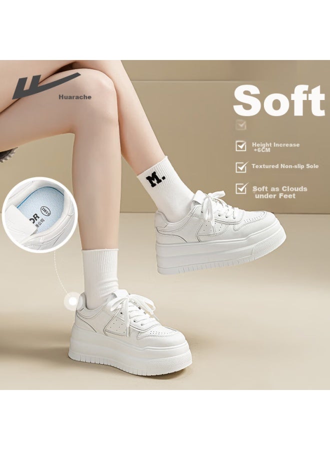 Pull Back Huanli Women's Breathable Casual Shoes With Thick Soles For Students White 37 - Image 2