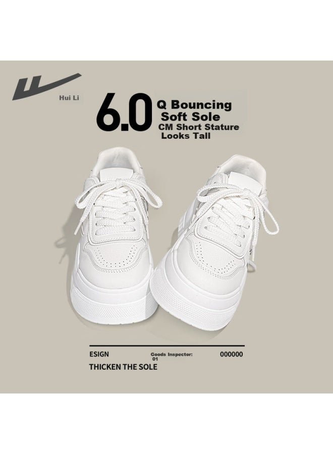 Pull Back Huanli Women's Breathable Casual Shoes With Thick Soles For Students White 37 - Image 1