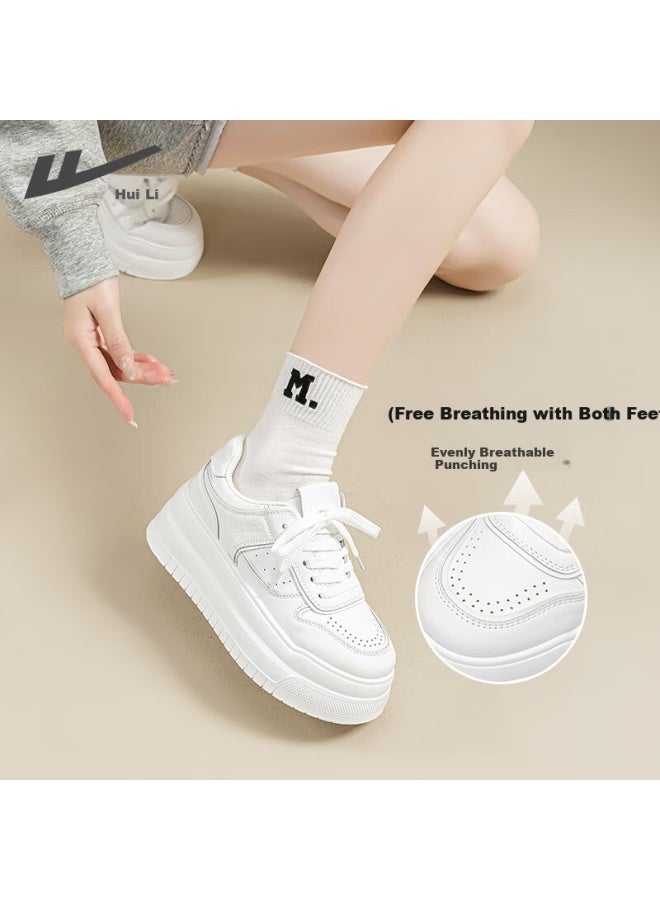 Pull Back Huanli Women's Breathable Casual Shoes With Thick Soles For Students White 37 - Image 3