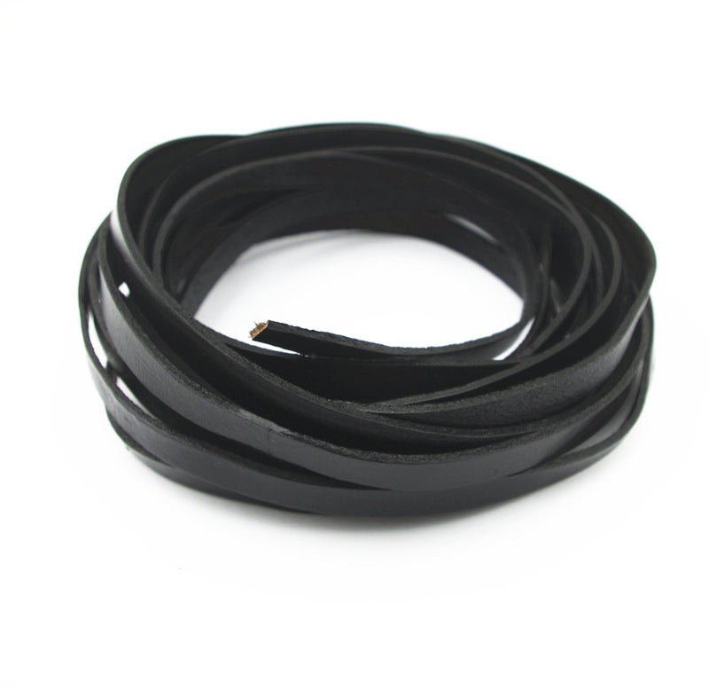 Glory Qin 5 Yards 10mmx2mm Genuine Cow Hide Flat Leather Strip 10mm Wide Real Leather Craft for Jewelry Making LeatherRush Black