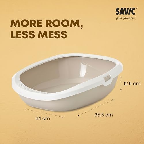 Savic Gizmo Medium Cat Litter Tray with Rim for Indoor Cats, Open Anti-Scatter Cat Toilet Box with Raised Rim for Hygiene & Easy Cleaning, Durable Pet Litter Tray – 17 Inch Mocha - Image 3
