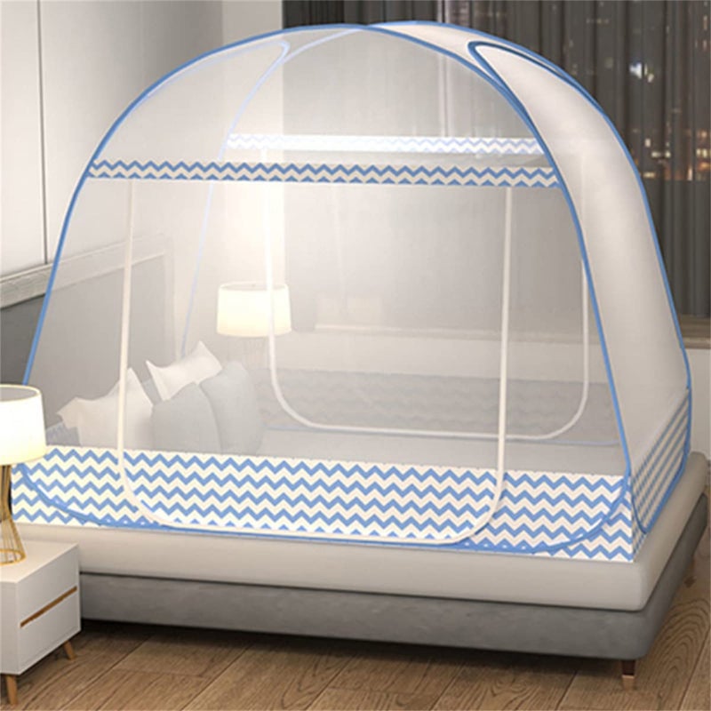 CdyBox Folding Mosquito Net Tent Canopy Curtains for Beds Home Bedroom Decor (Blue, 1.2X2.0m) - Image 1