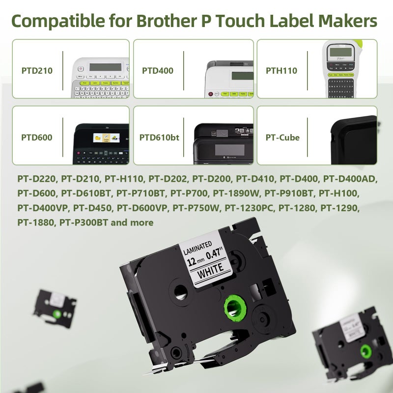 Label KINGDOM 10-Pack Label Tape Compatible with Brother P Touch TZe231 TZ-231 Label Tape Refills Tze Tz Tape Laminated 12mm 0.47'' for Brother PTouch Label Maker PT-D210 PTD220 Black on White - Image 3