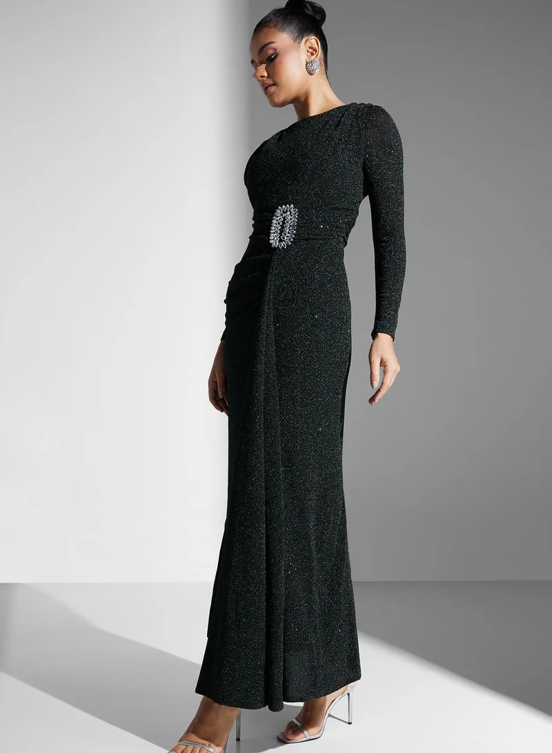 Khizana Embellished Buckle Shimmer Dress